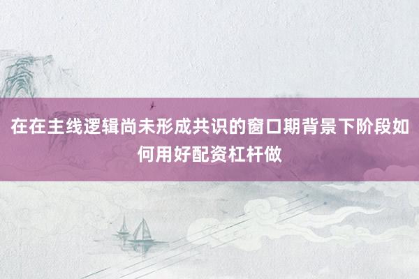 在在主线逻辑尚未形成共识的窗口期背景下阶段如何用好配资杠杆做