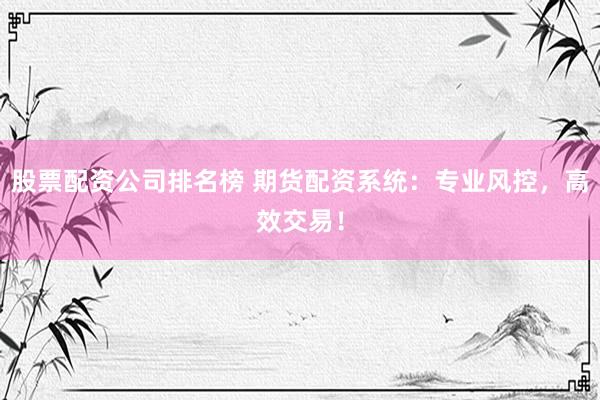 股票配资公司排名榜 期货配资系统：专业风控，高效交易！